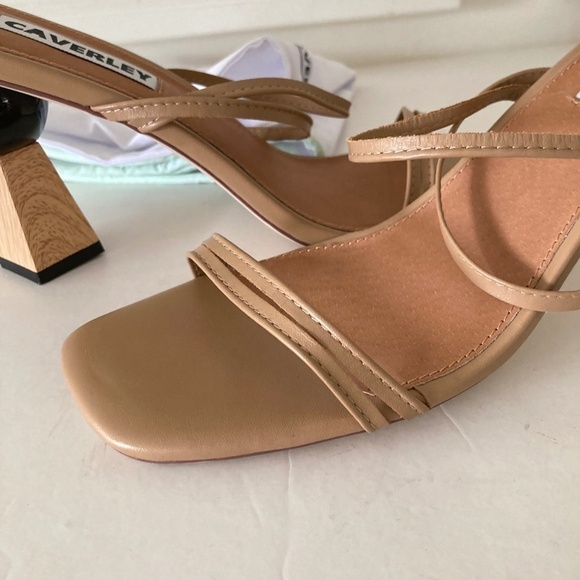 Caverley Anthropologie Trish Leather Neutral Geometric Heeled Mules - Picture 2 of 9